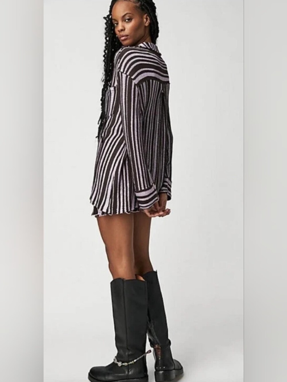 Free People Beach Bash Sweater Plum Chocolate Sequined Striped Size XL - Picture 2 of 15